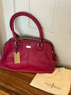 Cole Haan Raspberry Leather Satchel with Dual Top Handles